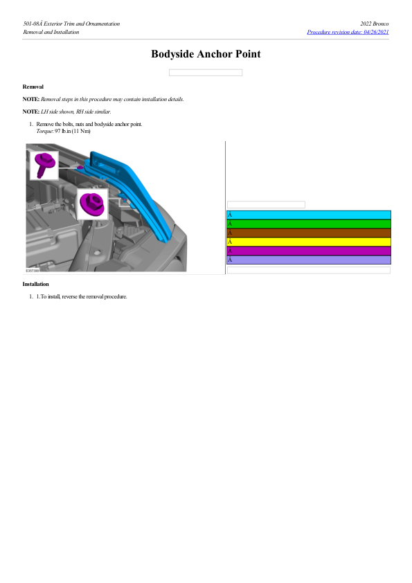 Bodyside Anchor Point G2239183 Manual