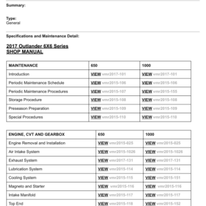 2017 ATV Outlander 6X6 650 1000 (Table of Contents) Manual