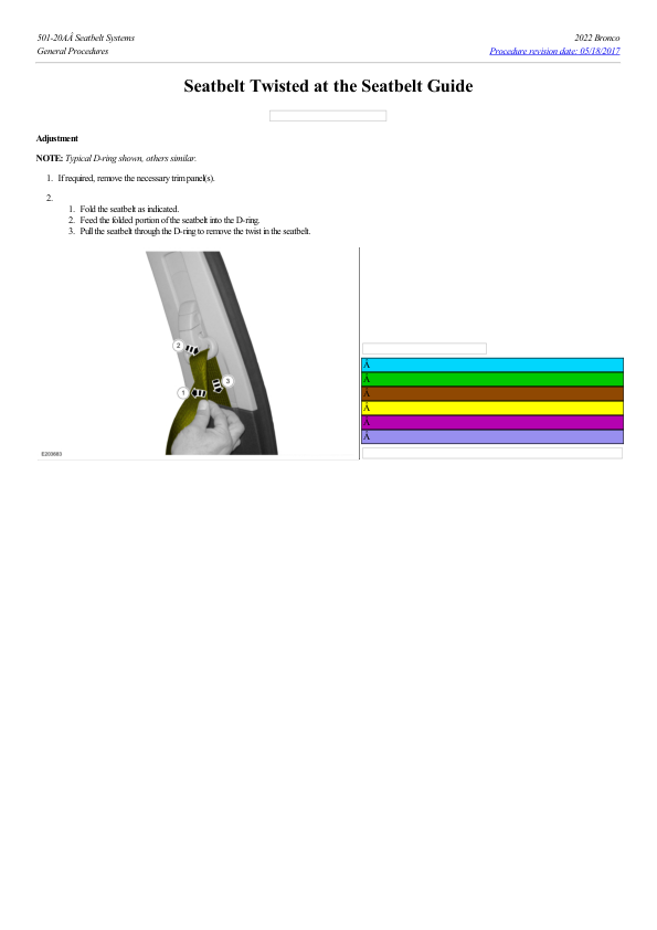 Seatbelt Twisted at the Seatbelt Guide G2219507 Manual