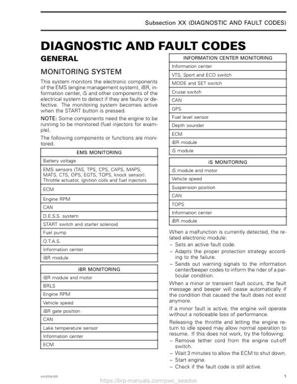 Diagnostic and Fault Codes (GTX, RXP, RXT Series WAKE PRO) Manual