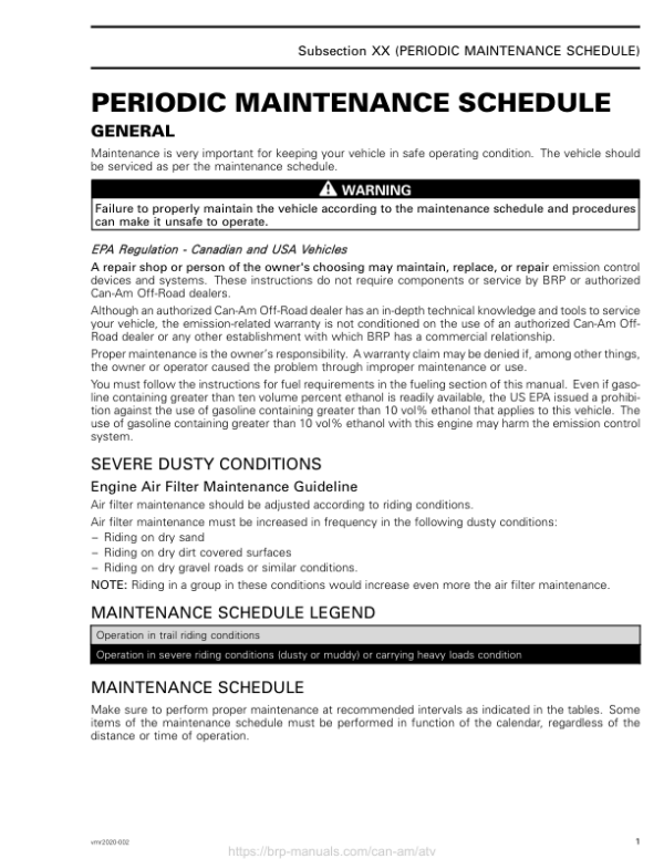 ATV 2020 Periodic Maintenance Schedule Shop Supp vmr2020 002 Manual