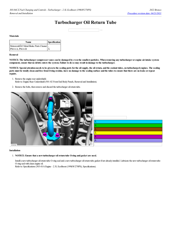 Turbocharger Oil Return Tube G2193062 Manual