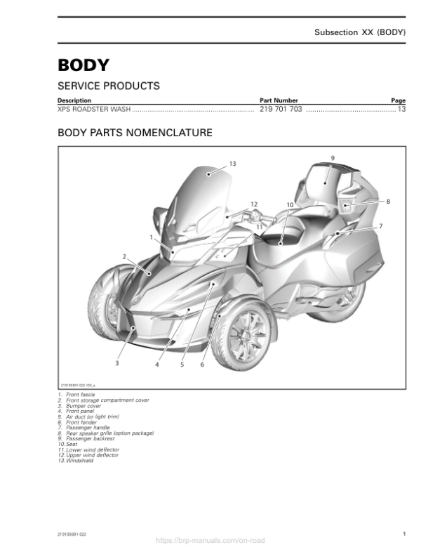 Roadster 2018 Body (RT) Shop 219100891 022 Manual