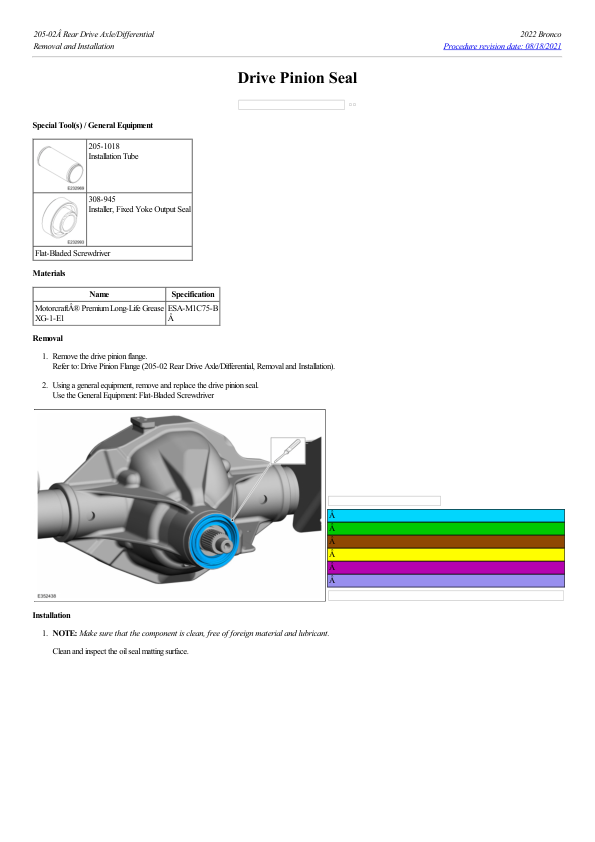 Drive Pinion Seal G2223813 Manual