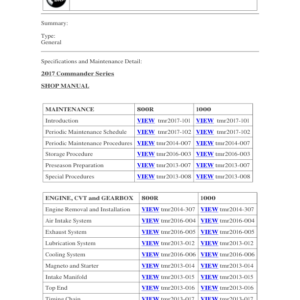 SSV 2017 Commander Series (Table of Contents) 130795 SM91Y017 en Manual