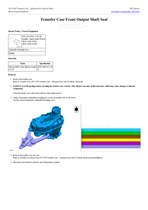 Transfer Case Front Output Shaft Seal G2232554 Manual