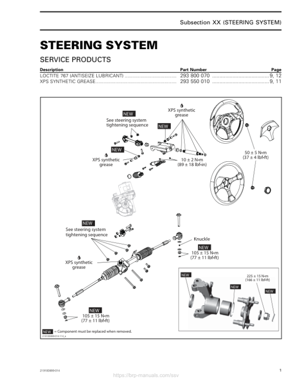 SSV Steering System (Commander) Shop Supp. 219100899 014 Manual