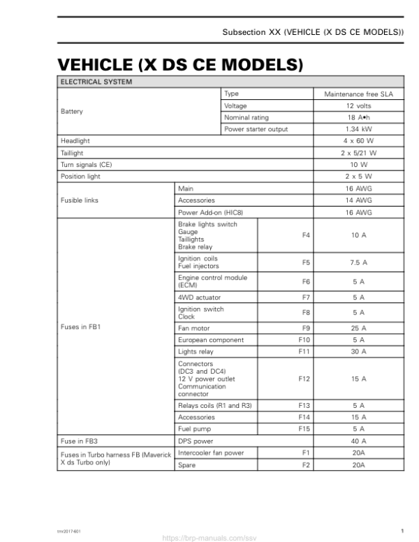 SSV 2017 (Technical specifications vehicle) Maverick Xds CE tmr2017 601 Manual