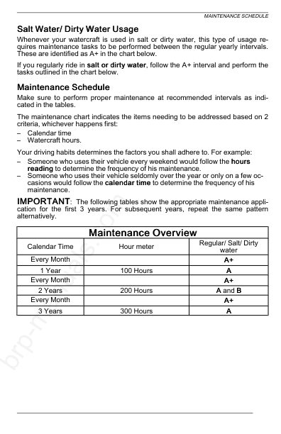 Maintenance Schedule 1630 ACE Manual