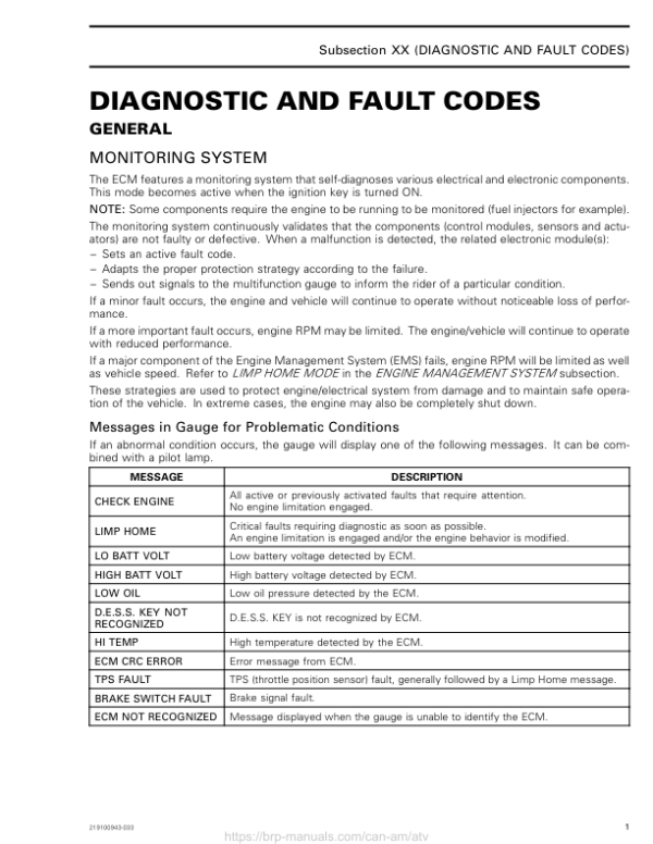 ATV MY18 Diagnostic and Fault Codes 219100885 033 Manual