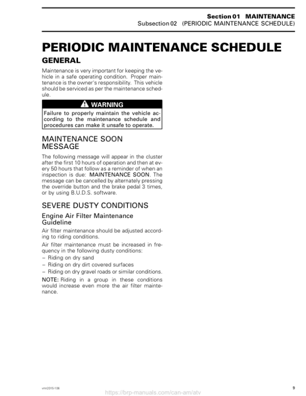 ATV 2015 OUTLANDER 6X6 (Periodic Maintenance Schedule) Shop 04cF90AAE SM51Y015S00 vmr2015 106 Manual