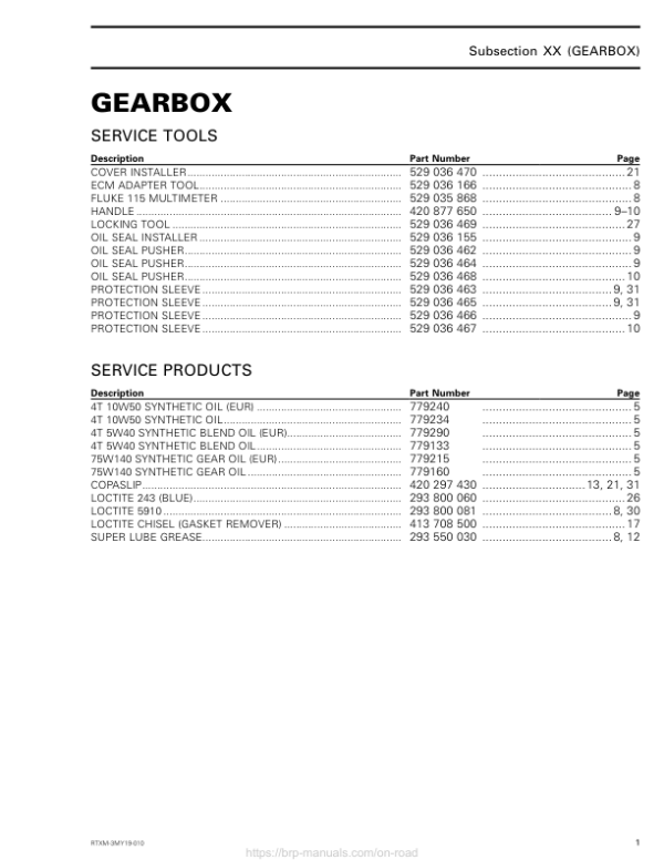 Rotax MY19 (M 3) Gearbox Engine RTXM 3 MY19 010 en Manual