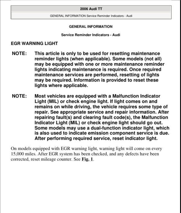 MAINTENANCE LIGHT RESET Manual