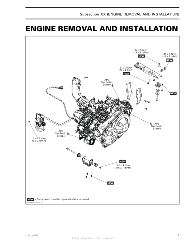 SSV MY20 Engine removal installation HD8 HD10 (Defender suppl.) 219101010 007 en Manual