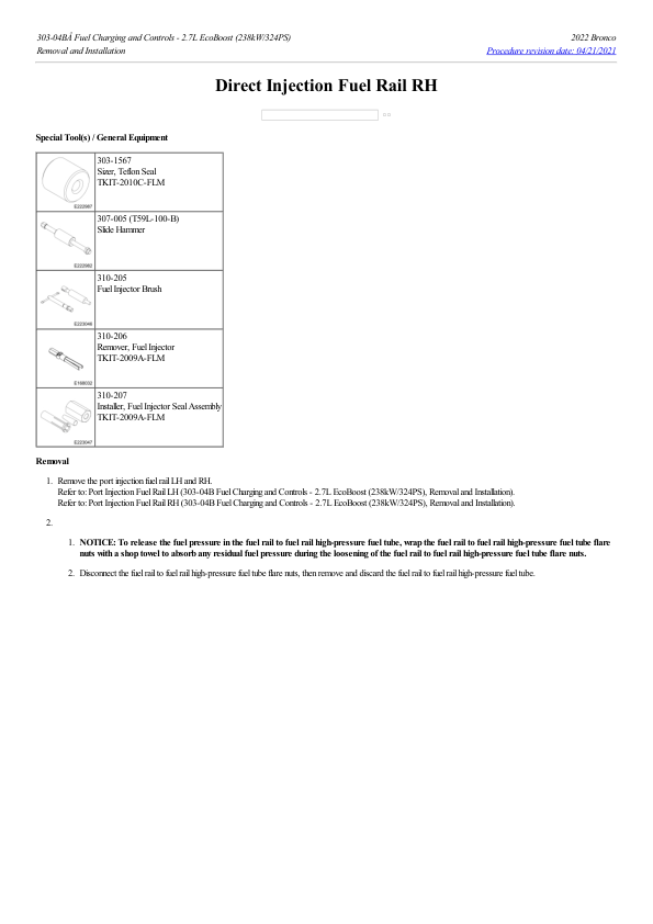 Direct Injection Fuel Rail RH G2200524 Manual