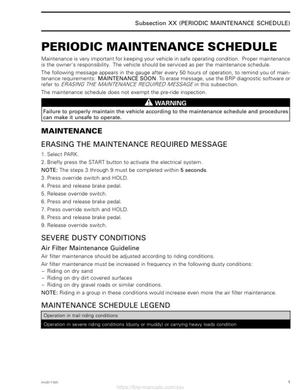 SSV Maintenance Schedule (Maverick X3 MAX) Shop tmr2017 505 rev1 Manual