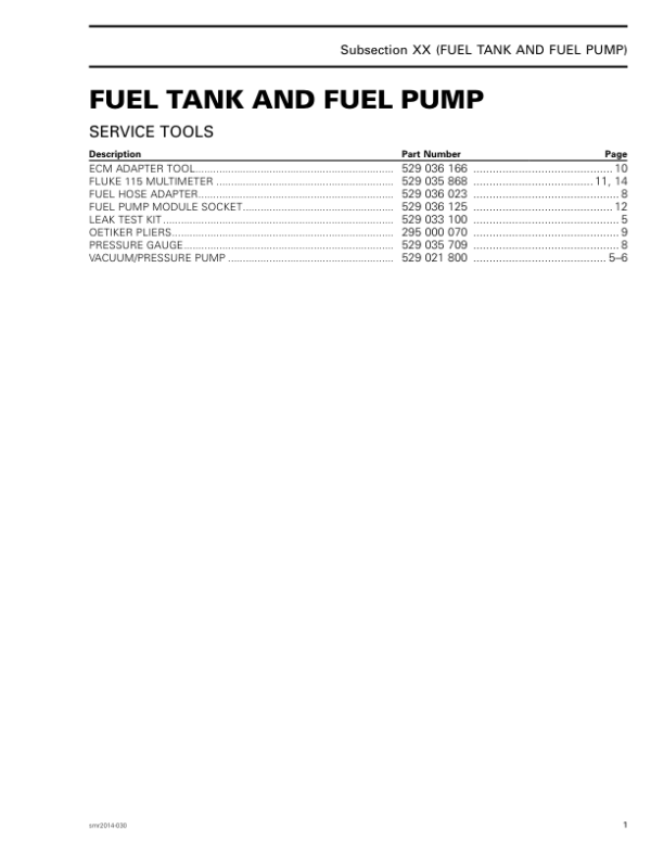 Fuel Tank and Fuel Pump Manual