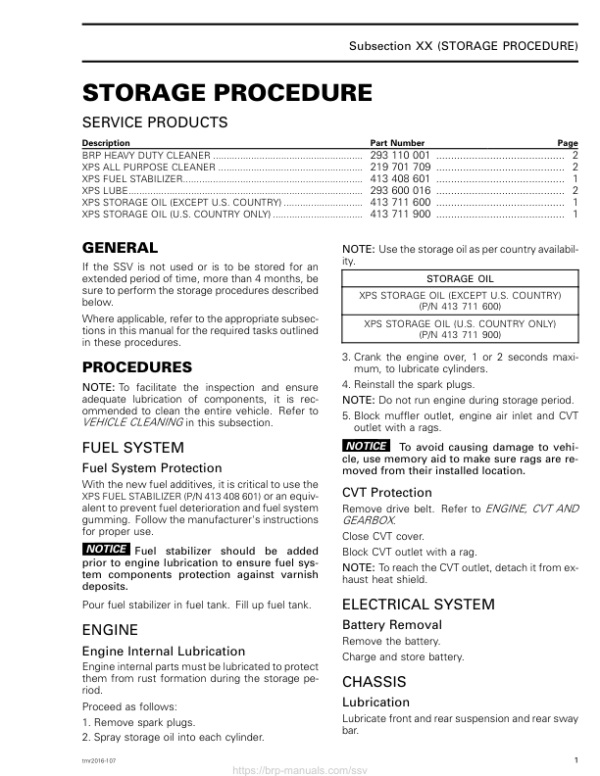 SSV Storage Procedure (Defender) Shop tmr2016 107 Manual