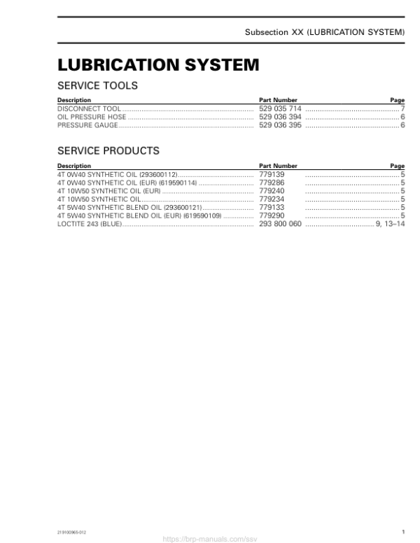 SSV 2019 Lubrication System Commander Shop Supp 219100965 012 Manual