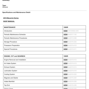 SSV 2018 Maverick Series (Table of Contents) 132645 Manual