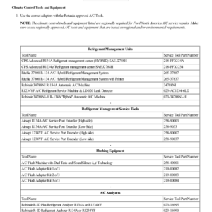 Climate Control Tools and Equipment G2229732 Manual