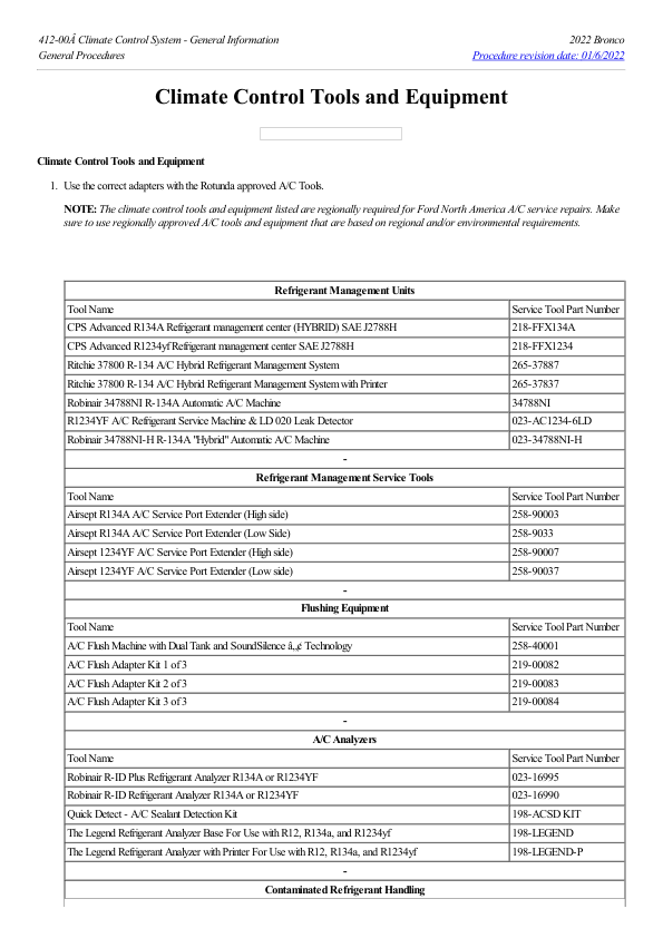 Climate Control Tools and Equipment G2229732 Manual