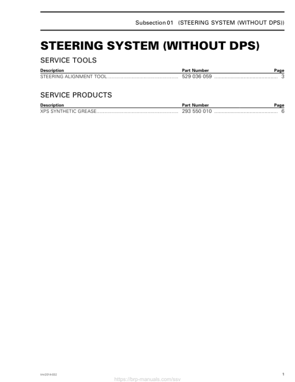 SSV Steering System without DPS Shop tmr2014 032 Manual