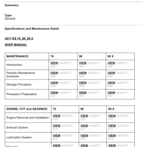 2017 ATV DS 70 90 90X (Table of Contents) Manual