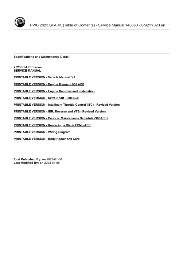 PWC 2023 SPARK (Table of Contents) 140853 SM21Y023 en Manual