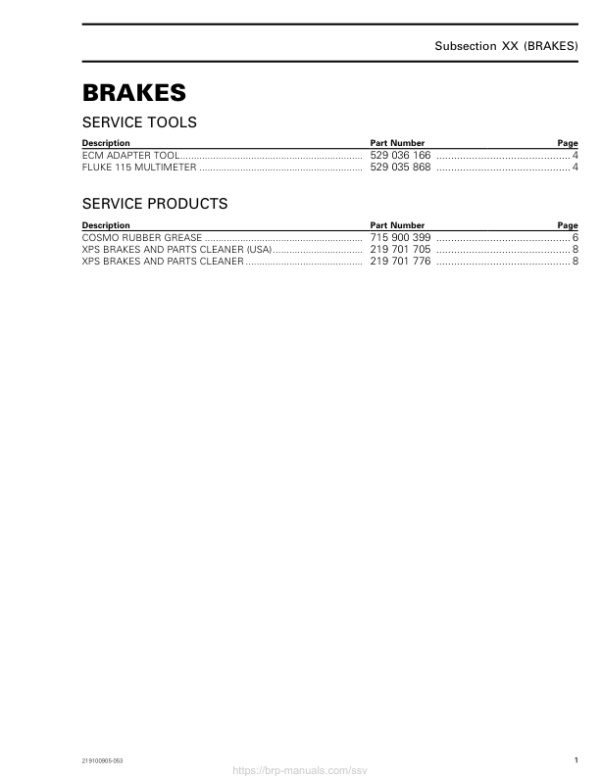 SSV 2018 BRAKES (MAVERICK TRAIL) Shop 219100905 053 Manual