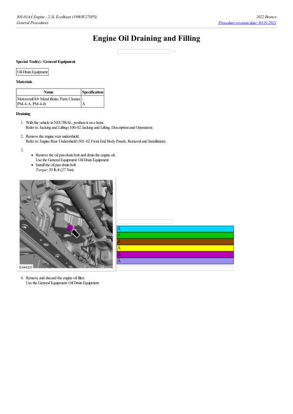 Engine Oil Draining and Filling G2186859 Manual