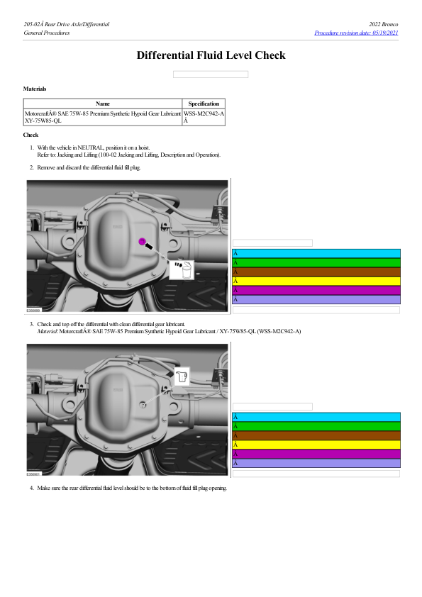 Differential Fluid Level Check G2223804 Manual