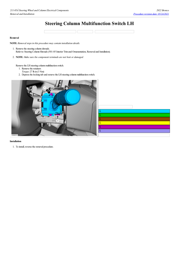 Steering Column Multifunction Switch LH G2224579 Manual