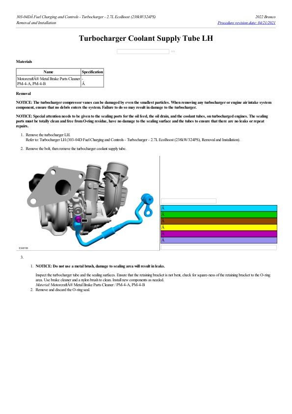 Turbocharger Coolant Supply Tube LH G2193101 Manual