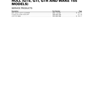 Hull (GTS, GTI, GTR and Wake 155) LINE UP SEA DOO Shop Supp 219100941 027 Manual