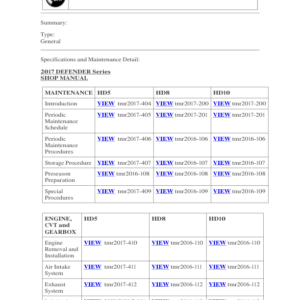 SSV 2017 DEFENDER (Table of Contents) 130799 SM91Y017 en Manual