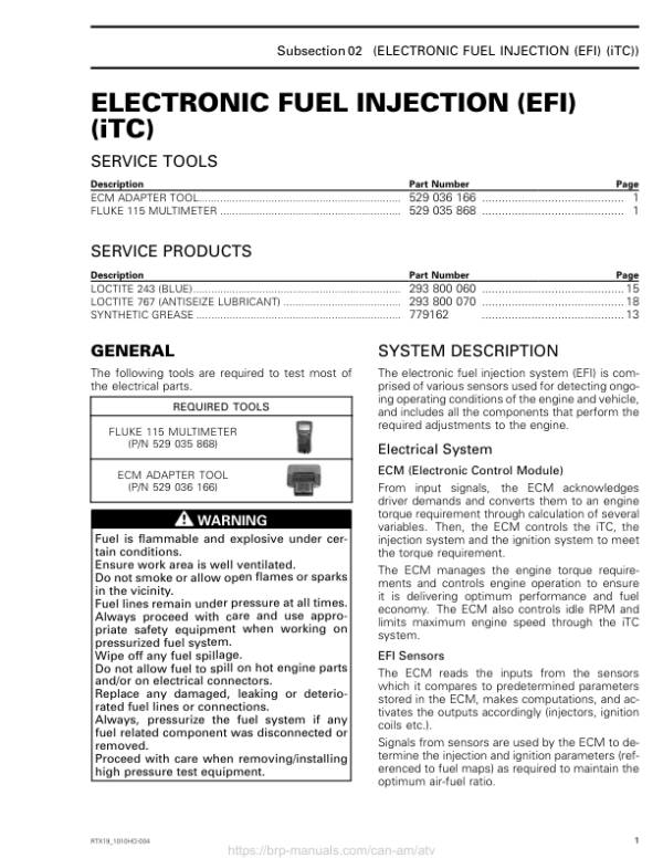 Rotax MY19 (1010HO ATV) EFI RTX19 1010HO 004 en Manual