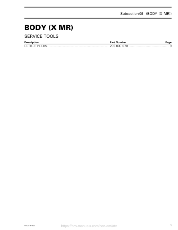 ATV Body (X mr) (Renegade, Renegade X mr) Shop vmr2016 425 Manual