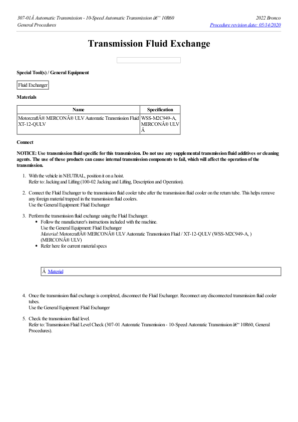 Transmission Fluid Exchange G2217357 Manual