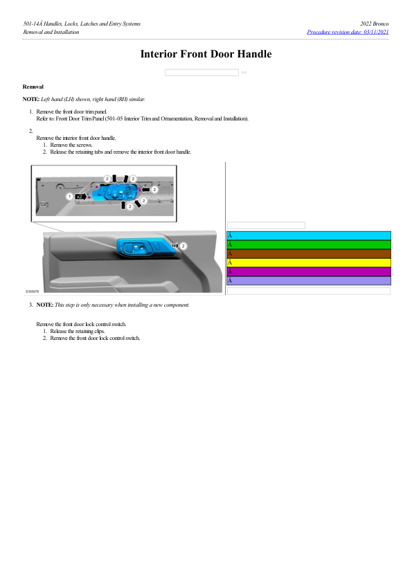 Interior Front Door Handle G2219421 Manual