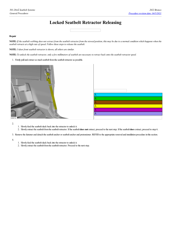 Locked Seatbelt Retractor Releasing G2240727 Manual