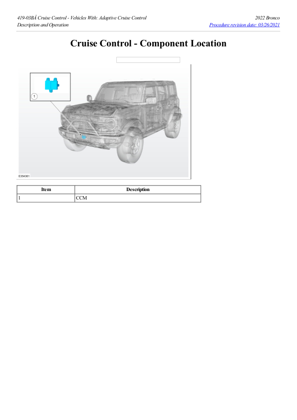 Cruise Control Component Location G2220405 Manual