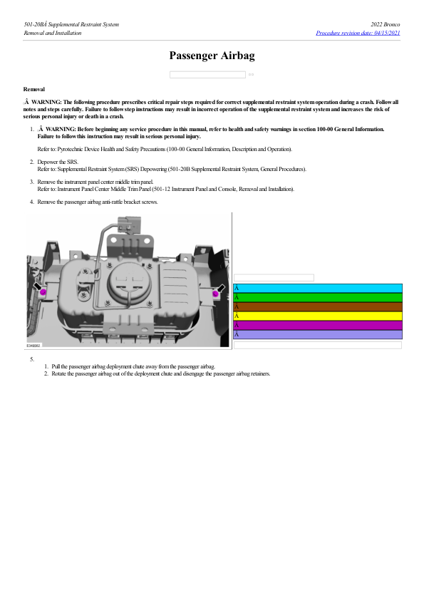 Passenger Airbag G2208779 Manual