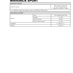 SSV 2019 Technical Specifications Maverick Sport Shop Supp 219100969 022 Manual