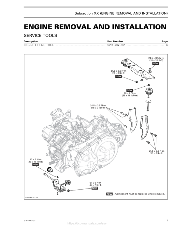 SSV 2018 Engine Removal (MAVERICK TRAIL) Shop 219100905 011 Manual