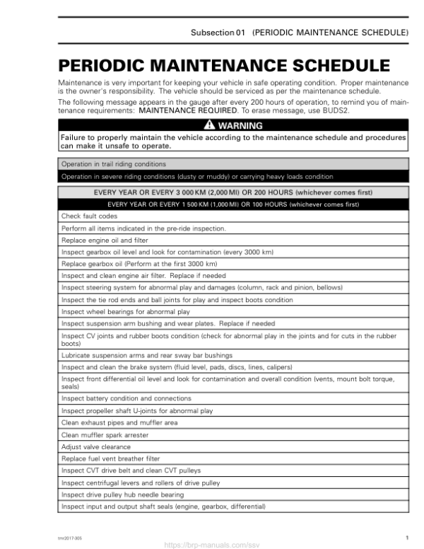 SSV 2017 Maintenance Schedule (Traxter T) Shop tmr2017 305 Manual