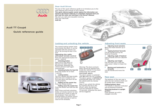 TT Coupe quick ref Manual