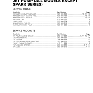 JET PUMP (All Models Except Spark Series) LINE UP SEA DOO Shop Supp 219100941 023 Manual