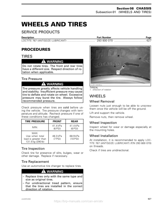 ATV 2015 OUTLANDER L (Wheels and Tires) Shop 04cEEEAA2 SM51Y015S05 vmr2015 053 Manual