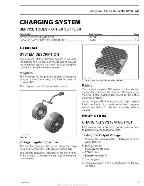 SSV 2018 Charging System (MAVERICK X3 X rc) Shop Supp 219100903 007 Manual